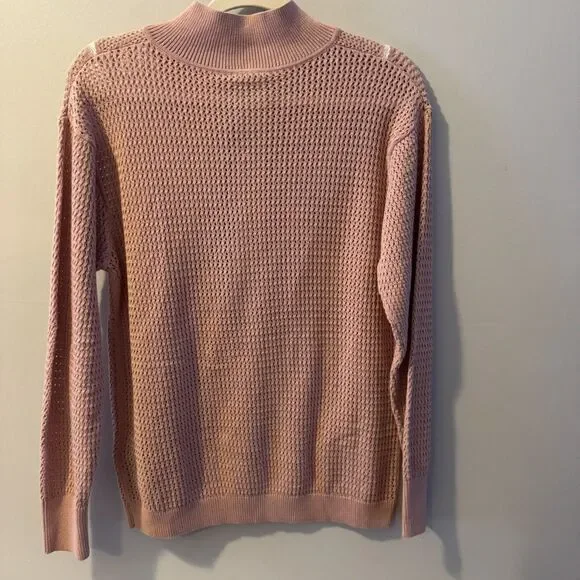 Varley Calva Knit Polo Sweater Pink Mauve V-Neck, Sheer, Small NWT - Picture 7 of 14
